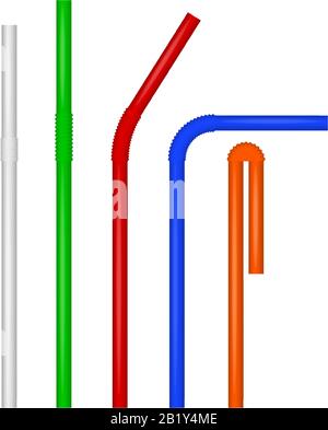 Multi-colored drinking straws. Vector realistic set. Various bends. Cocktail straw mock up. Stock Vector