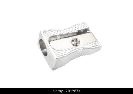 isolated pencil sharpener on white background with focus on the middle Stock Photo