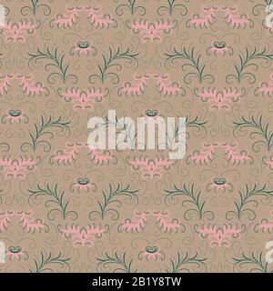 seamless vector damask pattern in green and pink Stock Vector