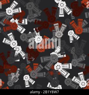 Seamless pattern of a motorcycle engine on a dark background. Vector image Stock Vector
