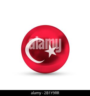 Turkey flag projected as a glossy sphere on a white background Stock Vector