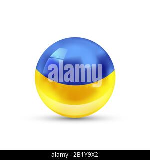 Ukraine flag projected as a glossy sphere on a white background Stock Vector