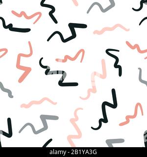 Hand drawn brush pattern, zigzags, lines and curves. Seamless pattern Stock Vector