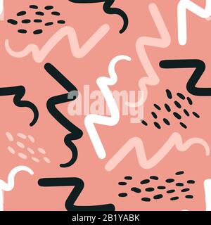 Hand drawn brush pattern, zigzags, lines and curves. Seamless pattern Stock Vector
