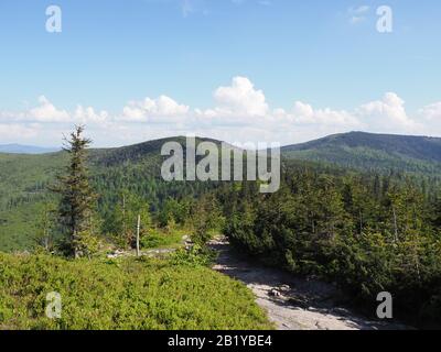 Path at Beskids Mountains range, Salmopol pass in Poland Stock Photo