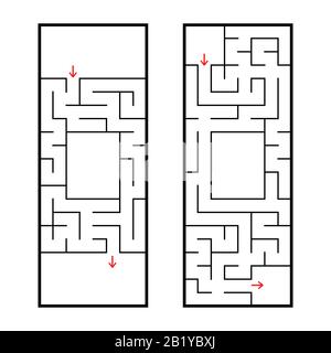 A set of two rectangular labyrinths. An interesting and useful game for preschoolers. Easy puzzle. Simple flat vector illustration isolated on white b Stock Vector