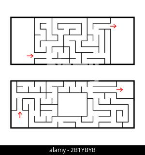 A set of two rectangular labyrinths. An interesting and useful game for preschoolers. Easy puzzle. Simple flat vector illustration isolated on white b Stock Vector