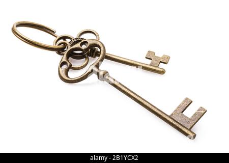 Bunch of vintage keys Isolated on a white background. Stacked photo Stock Photo