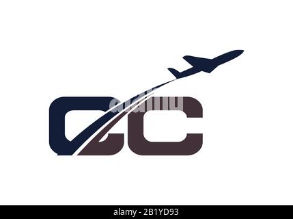 Initial Letter C and C  with Aviation Logo Design, Air, Airline, Airplane and Travel Logo template. Stock Vector