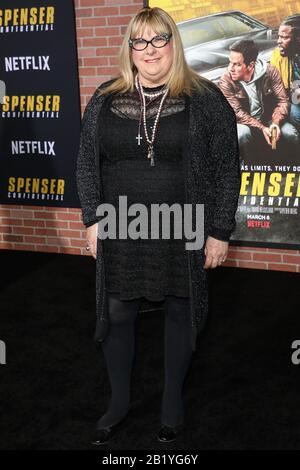 Westwood, United States. 27th Feb, 2020. WESTWOOD, LOS ANGELES, CALIFORNIA, USA - FEBRUARY 27: Colleen Camp arrives at the Los Angeles Premiere Of Netflix's 'Spenser Confidential' held at the Regency Village Theatre on February 27, 2020 in Westwood, Los Angeles, California, United States. ( Credit: Image Press Agency/Alamy Live News Stock Photo