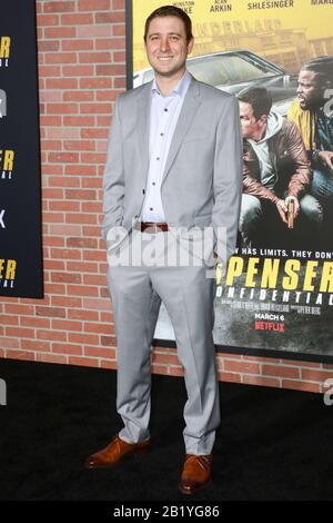 Westwood, United States. 27th Feb, 2020. WESTWOOD, LOS ANGELES, CALIFORNIA, USA - FEBRUARY 27: Toby Ascher arrives at the Los Angeles Premiere Of Netflix's 'Spenser Confidential' held at the Regency Village Theatre on February 27, 2020 in Westwood, Los Angeles, California, United States. ( Credit: Image Press Agency/Alamy Live News Stock Photo