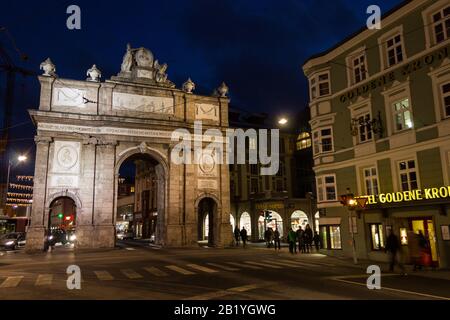 Austria, Innsbruck, the Triumphal Gateway (Triumphpforte) on Maria-Theresien-Strasse Stock Photo