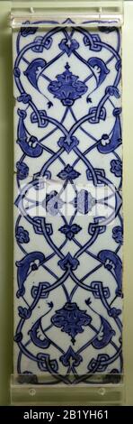 Blue and white. Iznik. Glazed. Border tile. 15th century. Turkey. Istanbul Archaeology Museums. Museum of Islamic Art. Stock Photo