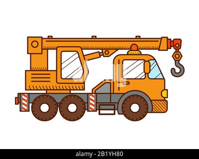 Crane truck isolated on white background. Side view. Construction machine. Stock Vector