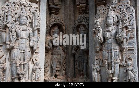 Carved idols on the outer wall of the Chennakesava Temple, Somanathapura, Karnataka, India