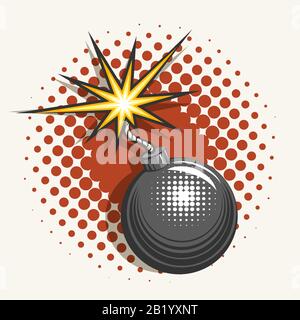 Cartoon Bomb With Burning Fuse in Pop art style. Vector illustration. Stock Vector