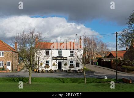 The Grey Horse pub in the village of Elvington, East Yorkshire, England UK Stock Photo