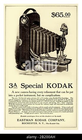 KODAK 1900's BELLOWS CAMERA Vintage Page Advertisement for The Kodak Folding Camera 3A Special priced at $65, 1911 Eastman Kodak Company Rochester  NY Stock Photo