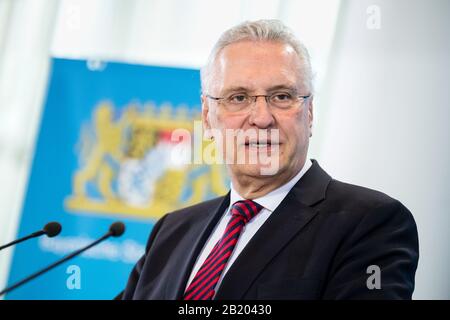 Munich, Germany. 28th Feb, 2020. Joachim Herrmann (CSU), Minister of the Interior of Bavaria, speaks in the Bavarian State Chancellery after a meeting of the Cabinet Committee on the spread of the coronavirus. Credit: Matthias Balk/dpa/Alamy Live News Stock Photo