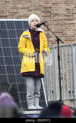 Greta Thunberg speaking at the Youth Strike 4 Climate Bristol event on College Green, Bristol Stock Photo