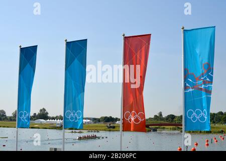 Eton Dorney, Windsor, Great Britain,  2012 London Olympic Regatta, Dorney Lake. Eton Rowing Centre, Berkshire[ Rowing].  Description; . Start Area, Crews Training. 12:44:34  Wednesday  25/07/2012  [Mandatory Credit: Peter Spurrier/Intersport Images] Stock Photo