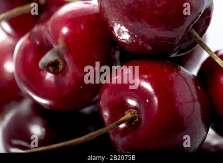 Cherries on white background closeup view Stock Photo