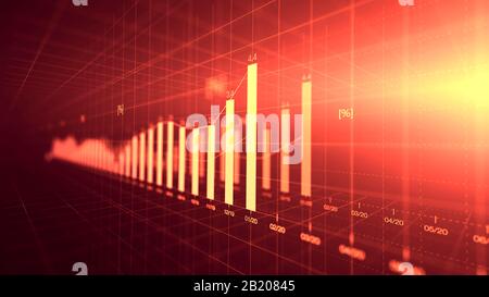 Financial graph showing statistics, prices falling, stock market crash, crisis, inflation rate. Electronic chart with fluctuations abstract concept. Stock Photo