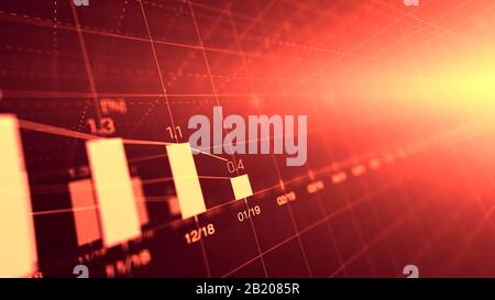 Financial graph showing statistics, prices falling, stock market crash, crisis, inflation rate. Electronic chart with fluctuations abstract concept. Stock Photo