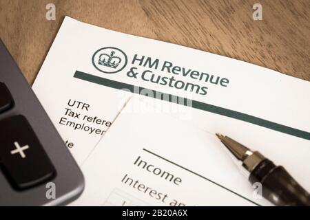 LONDON, UK - March 25, 2012. HMRC Her Majestys Revenue and Customs Income tax return form, UK Stock Photo