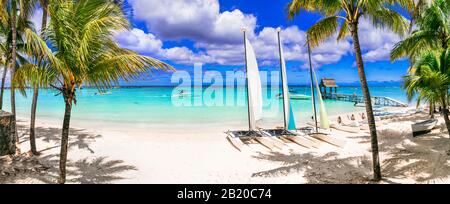 Tropical paradise in Trou aux Biches,Mauritius island. Stock Photo