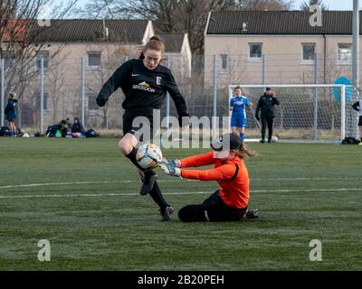 Glasgow, Scotland, UK. 23rd February 2020: Scottish Women Football League Cup game between Rutherglen Women and Musselburgh Windsor in Toryglen. Stock Photo