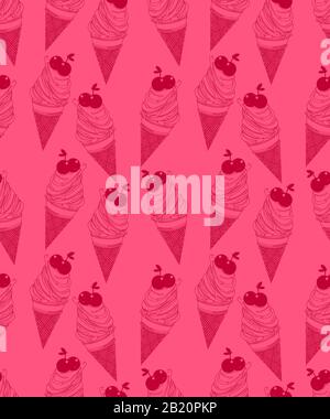 Cherry flavor ice cream seamless pattern Stock Vector