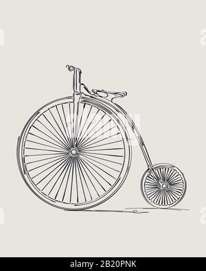 Penny-farthing retro bicycle, vector sketch Stock Vector
