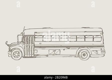 Vintage school bus vector sketch drawing Stock Vector