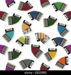 Seamless vector pattern with colorful  Accordions over white background Stock Photo