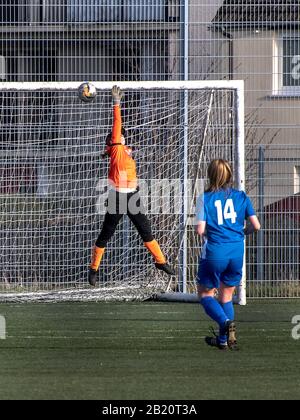 Glasgow, Scotland, UK. 23rd February 2020: Scottish Women Football League Cup game between Rutherglen Women and Musselburgh Windsor in Toryglen. Stock Photo