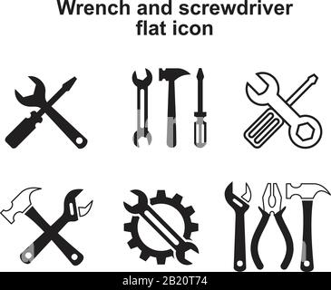 Wrench and screwdriver flat Icon template black color editable. Wrench and screwdriver flat Icon symbol Flat vector illustration for graphic and web d Stock Vector