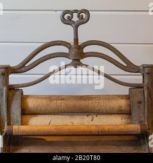 An old clothes wringer at the heritage Britannia Ship Yard in Steveston British Columbia Canada Stock Photo