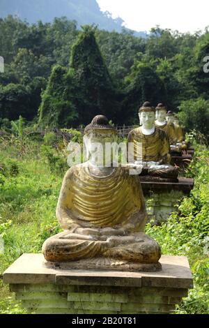 Buddha statues, Lumbini Gardens, Hpa-an, Myanmar Stock Photo