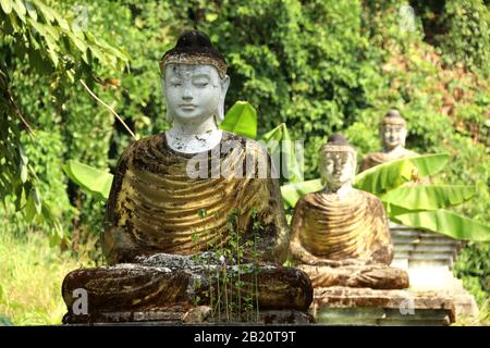 Buddha statues, Lumbini Gardens, Hpa-an, Myanmar Stock Photo