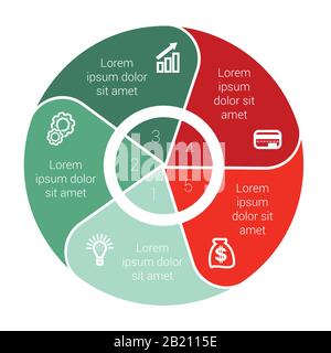 Pie chart data Elements For Template infographics with five 5 positions area text. Stock Vector