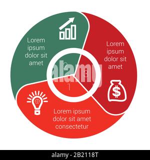 Pie chart data Elements For Template infographics with three 3 positions area text. Stock Vector