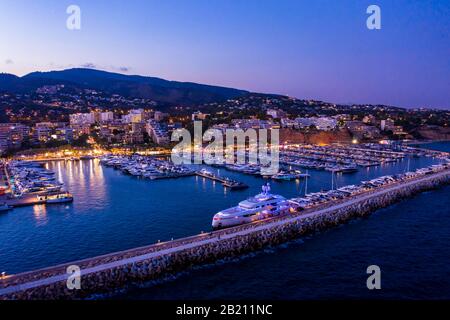 Aerial view, luxury marina Puerto Portals, Portals Nous, Palma de Majorca region, Majorca, Balearic Islands, Spain Stock Photo