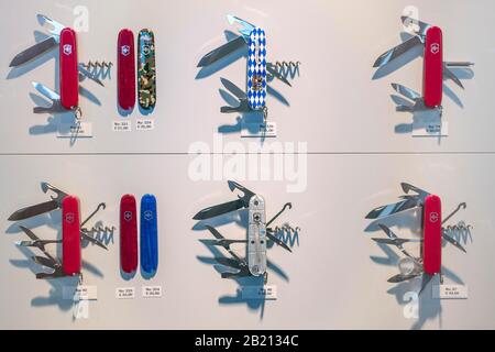 Victorinox, Swiss pocket knife, also Swiss army knife in display, Bavaria, Germany Stock Photo