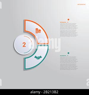Template for infographics with 2 text area positions. diagram with multi-colored elements of a semicircle around a circle. Stock Vector