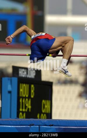 Athens, Greece: China's Bin Hou clears the high jump in the F42 class to win in 1.77 meters. September 23, 2004 ©Bob Daemmrich Stock Photo