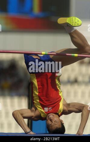 Athens, Greece: China's Bin Hou clears the high jump in the F42 class to win in 1.77 meters. September 23, 2004 ©Bob Daemmrich Stock Photo