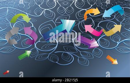 different colors of arrows on art design background Stock Vector