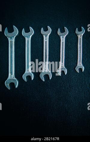 Set of five spanners Stock Photo