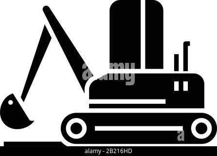 Digger black icon, concept illustration, vector flat symbol, glyph sign. Stock Vector